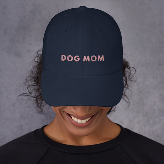 Dog Mom Hat - Premium Embroidered pink on navy