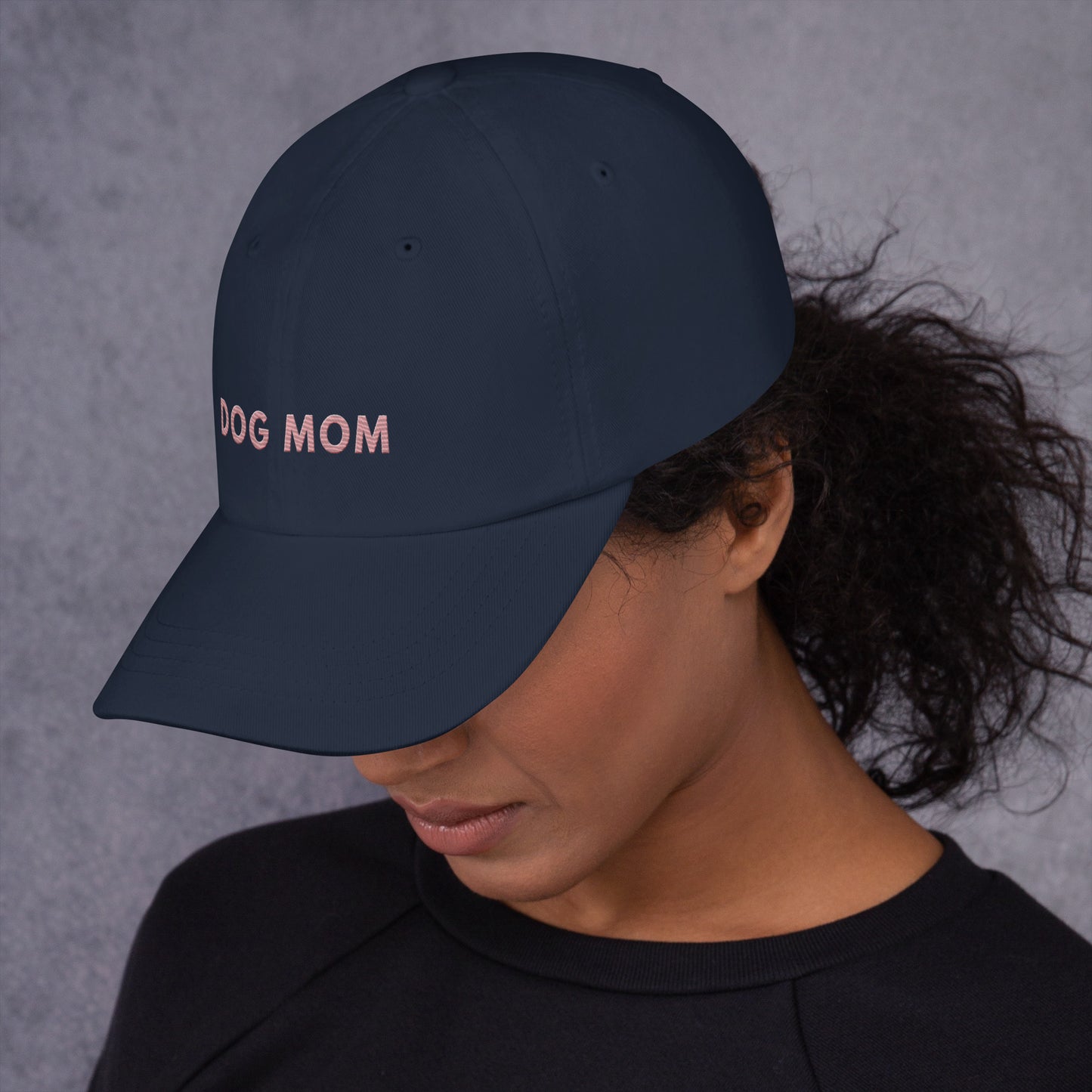 Dog Mom Hat - Premium Embroidered pink on navy