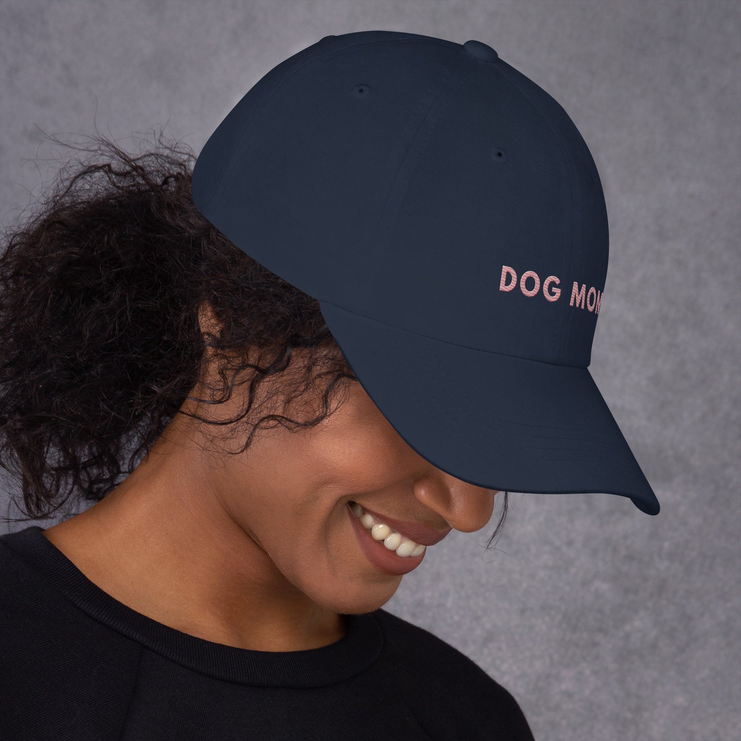 Dog Mom Hat - Premium Embroidered pink on navy